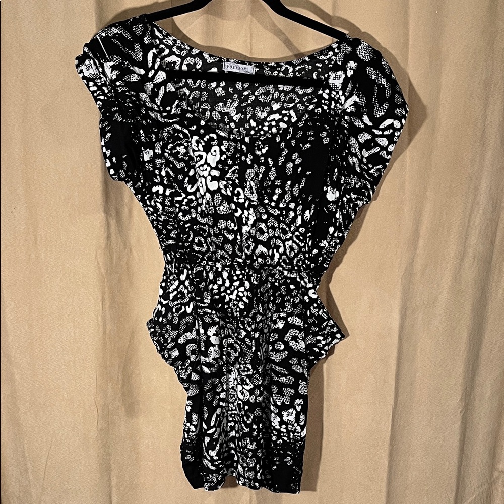 Poetry Black and White Animal-Print Peplum Dress